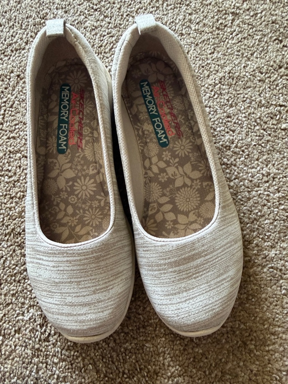 Skechers Neutral Tan Knit Memory Foam Slip-On Flats